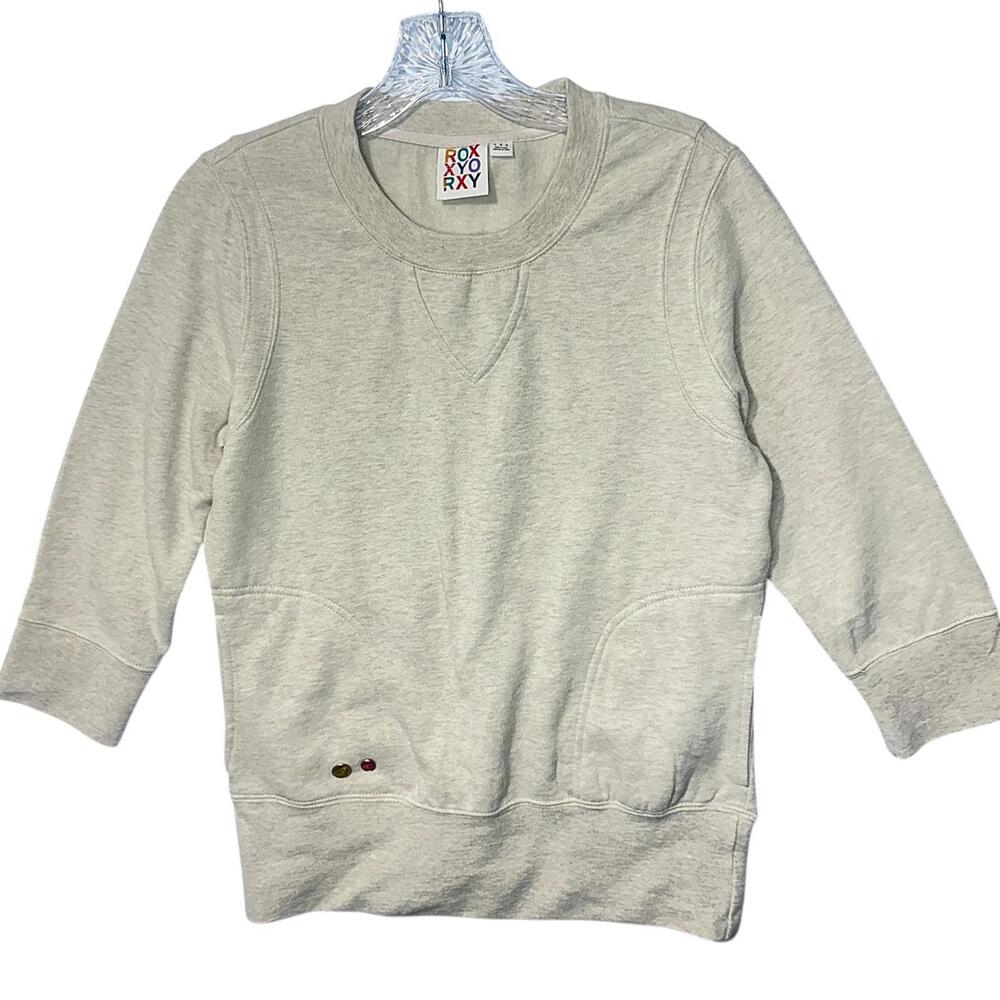 Roxy Women's Large Beige Pullover 3/4 Sleeve SweatShirt